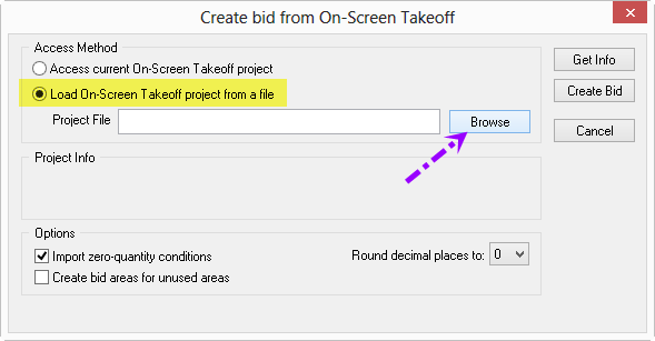 Create-Update Bid from Takeoff File dialog box