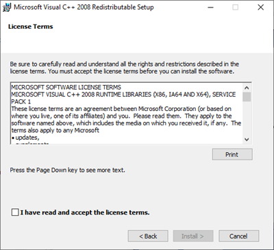 Microsoft Visual C++ Installation - End User License Agreement