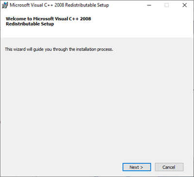 Microsoft Visual C++ Installation - Welcome screen