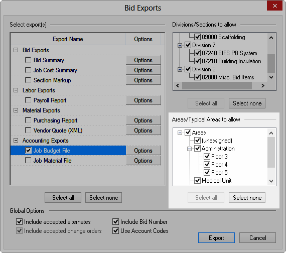 QB - 14.02.02 Exporting Specific Bid Areas, Typical Areas, Divisions ...