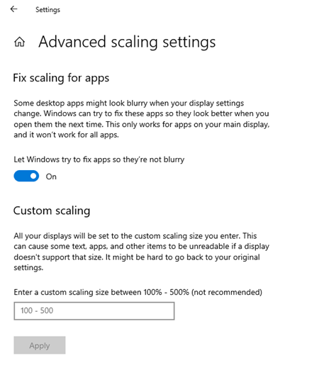 Windows Advanced Scaling settings