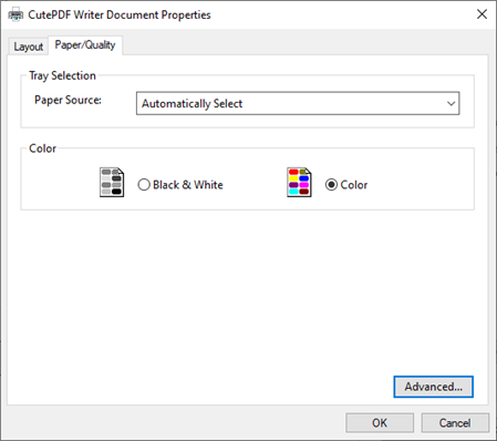 PDF Printer properties