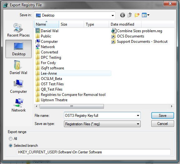 Save Registry Export to your Windows desktop