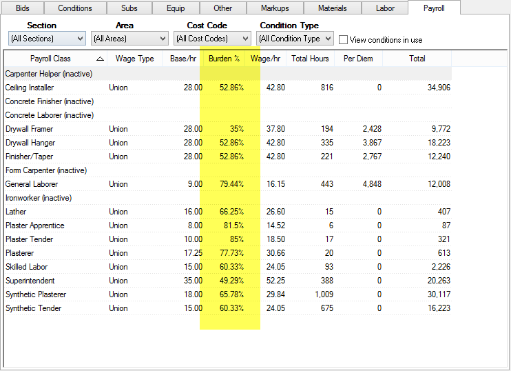 Setting Up Bill Rate For Individual Burden Codes