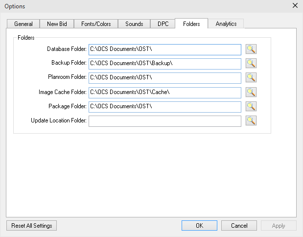 OST Options dialog box - Folder tab